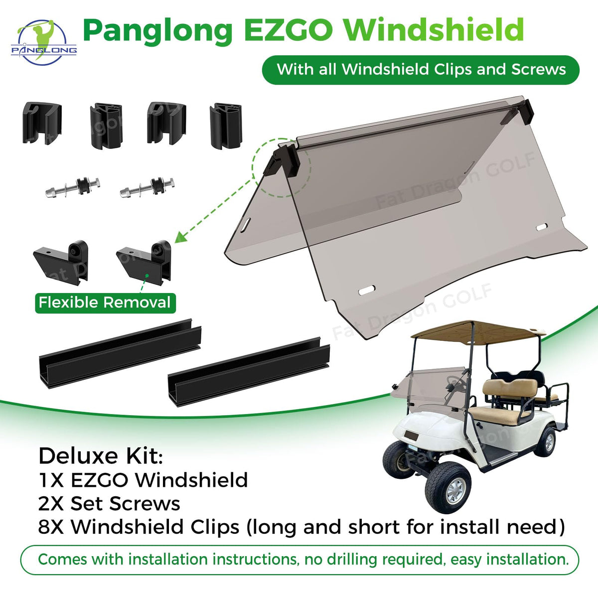 Panglong EZGO tinted windshield folded to allow airflow