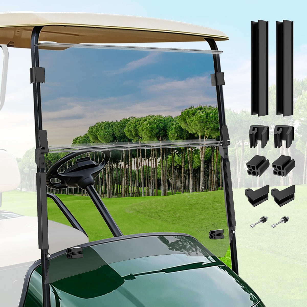 Panglong EZGO TXT tinted windshield upper view reduces glare for clear visibility