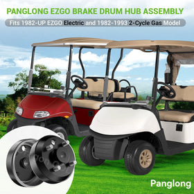 Full Panglong brake drum hub kit installed on EZGO TXT showing rear hub assembly