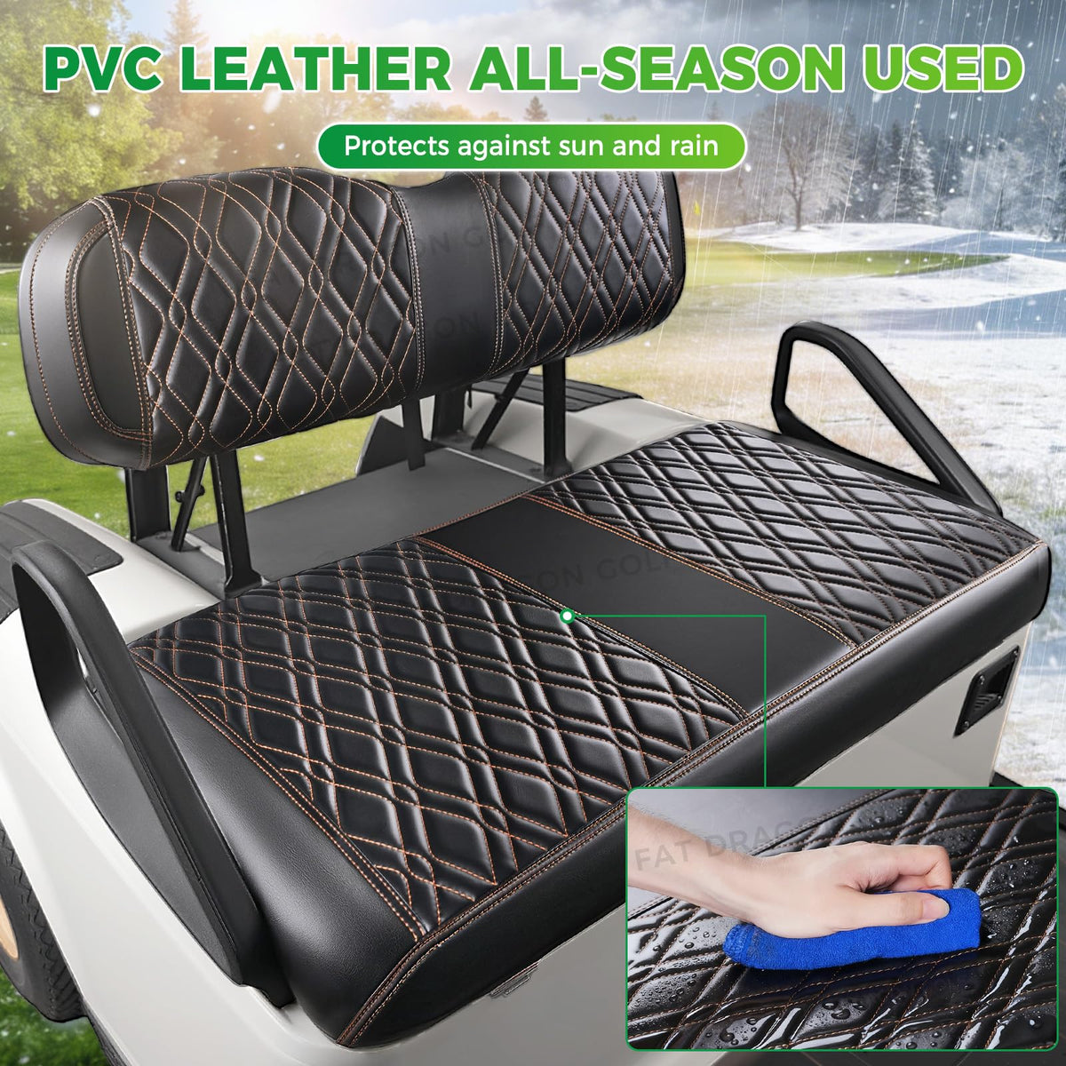 Panglong EZGO TXT front seat cover with buckle and elastic strap for secure fit.