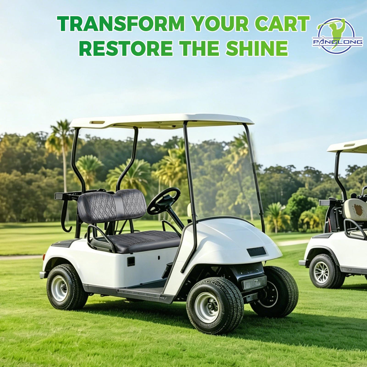 Panglong EZGO TXT front seat cover with diamond cross stitching adds elegance.
