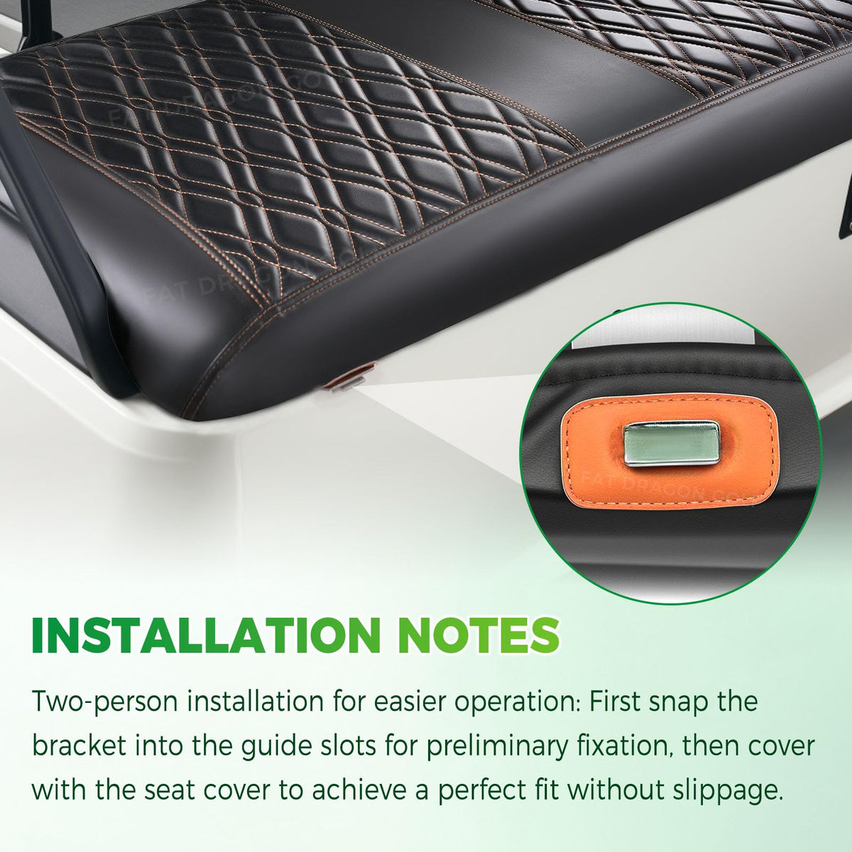 Panglong EZGO TXT front seat cover quick install with two-person setup.