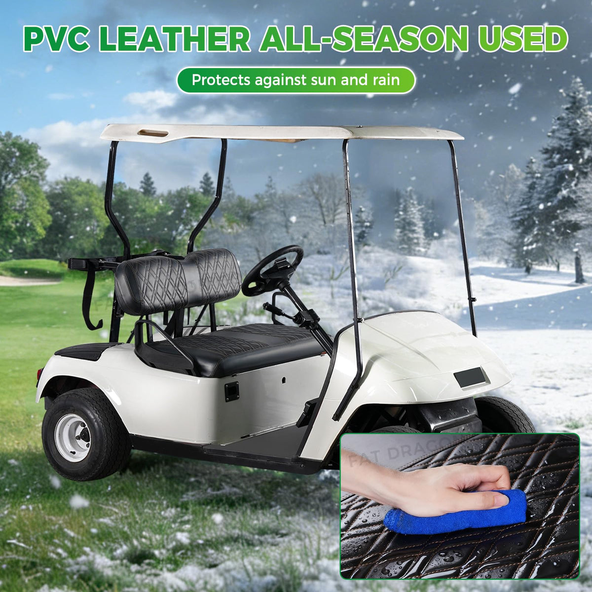 Panglong EZGO TXT front seat cover PVC leather is waterproof and easy to wipe clean.