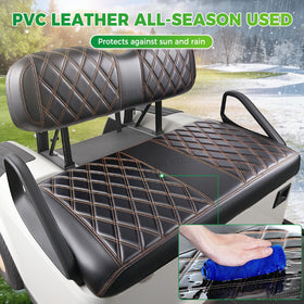 Panglong EZGO TXT black PVC seat cover shields from rain and sun damage.