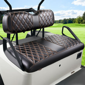 Panglong EZGO TXT diamond seat cover with brown stitching enhances interior style.