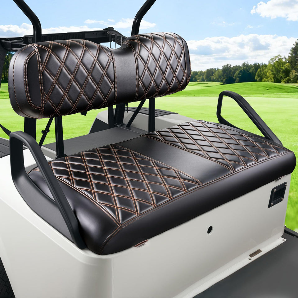Panglong EZGO TXT diamond seat cover with brown stitching enhances interior style.