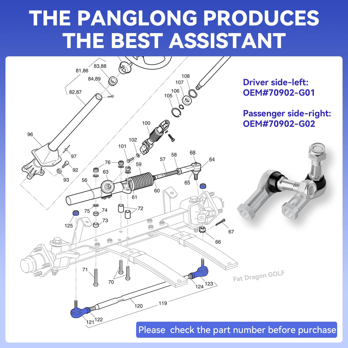 Panglong EZGO TXT tie rod ends durable materials for long service life