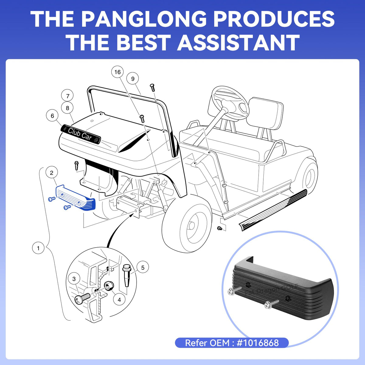 Packaging includes bumper and mounting screws for straightforward install.
