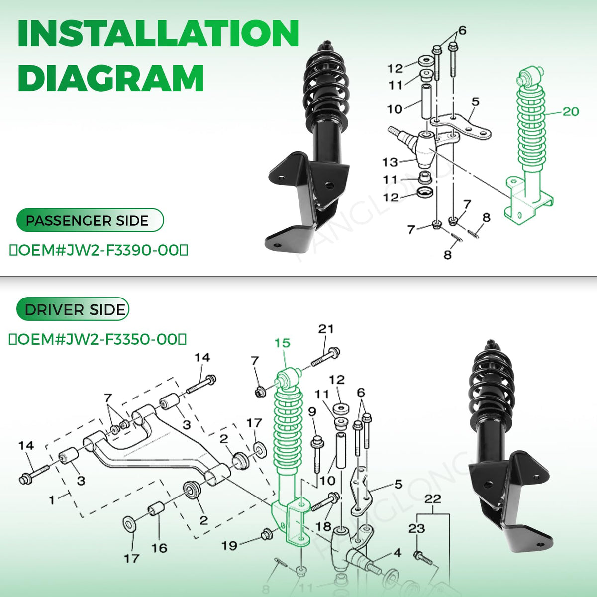 Panglong G29 front shock bolts and hardware ready for installation