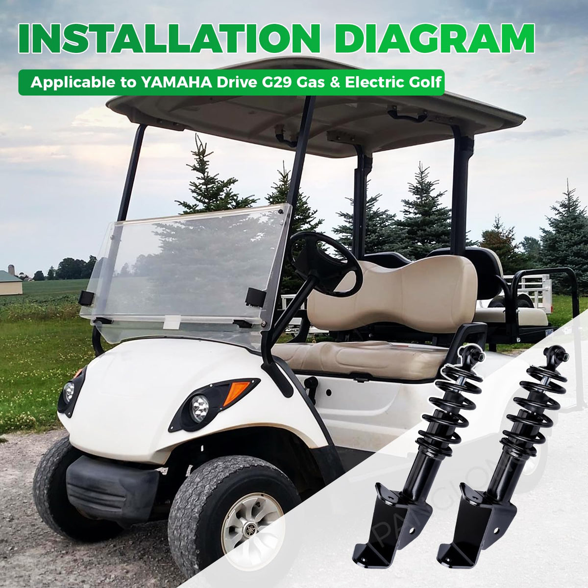 Panglong G29 front shock installation-ready kit provides smoother golf-cart rides
