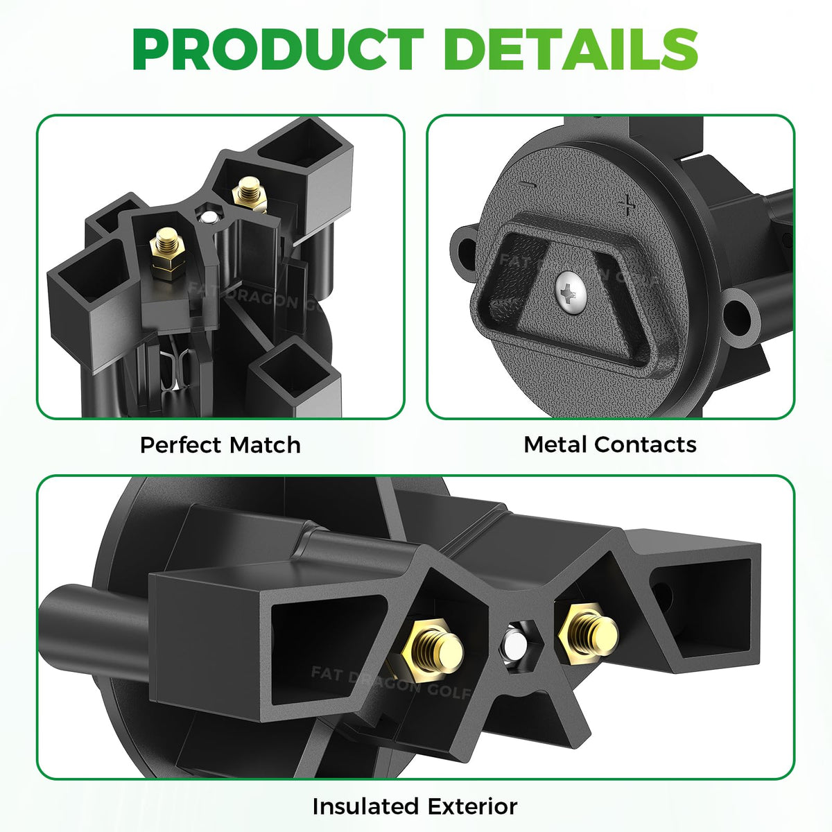 Panglong crow-foot plug side profile for golf carts, supports safe, efficient charging.
