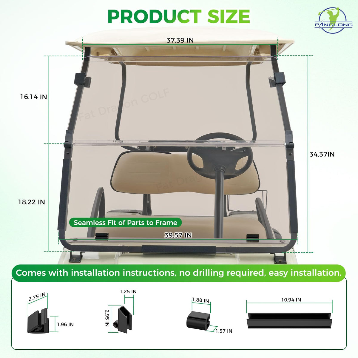 Panglong golf cart windshield ready for varied weather and driving conditions.