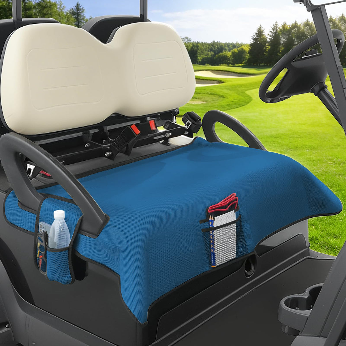 Panglong navy seat cover with nonslip bottom for secure golf-cart seating.