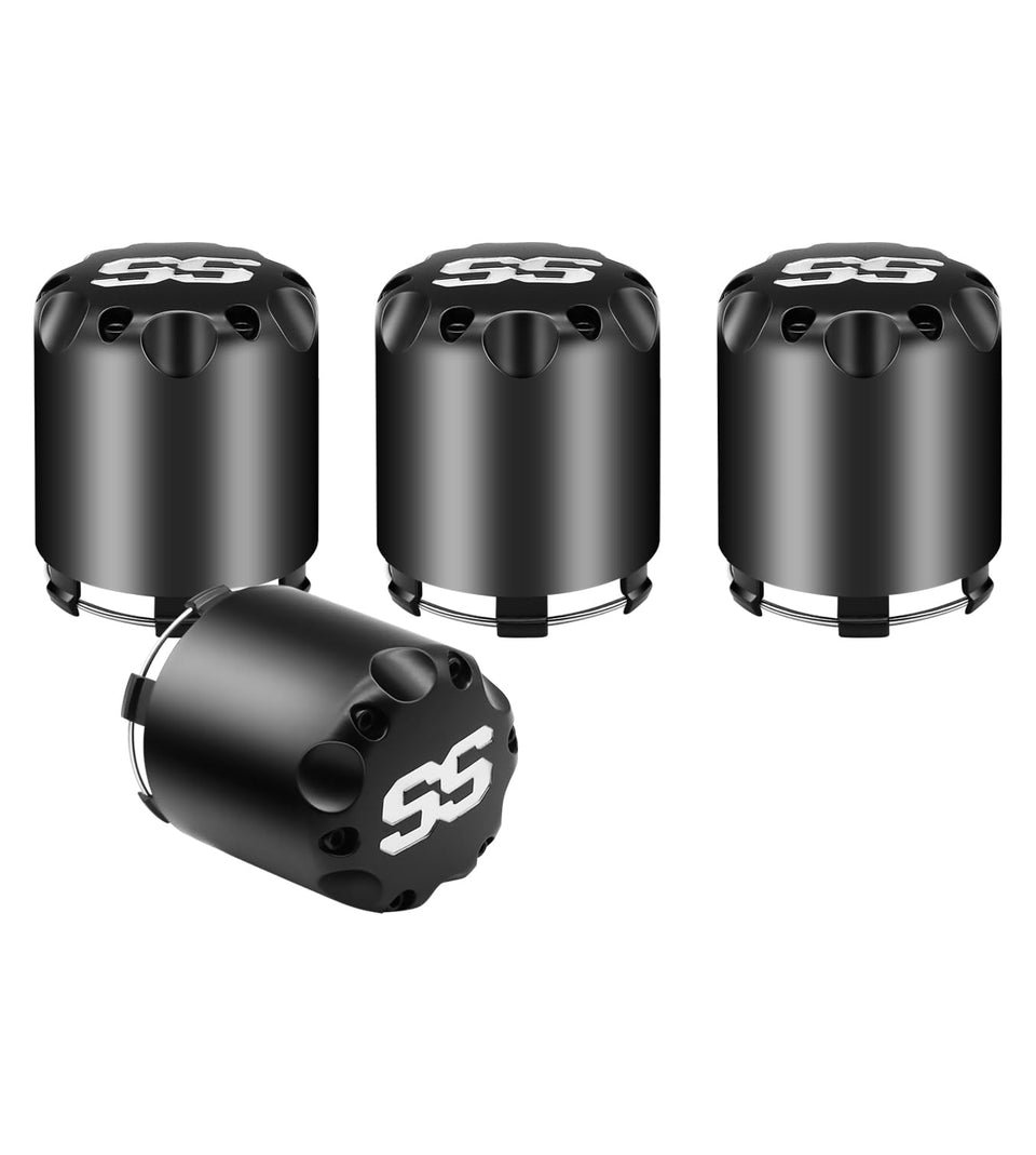 Panglong wheel center caps, 4-pack, black finish enhances cart appearance.