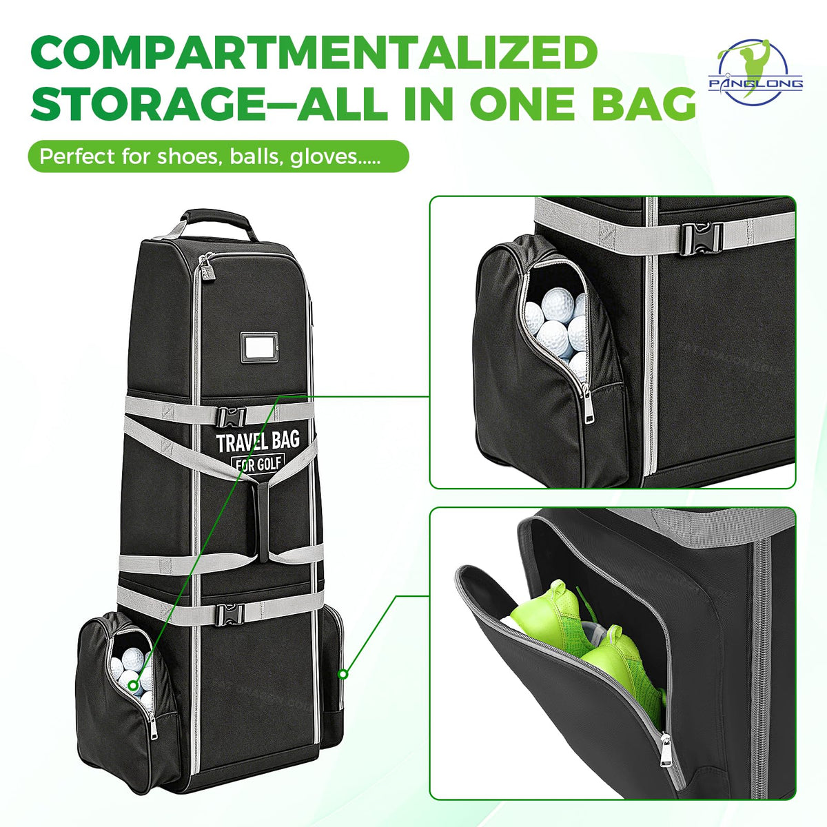 Panglong Golf Travel Bag's smooth wheels enable effortless airport navigation.