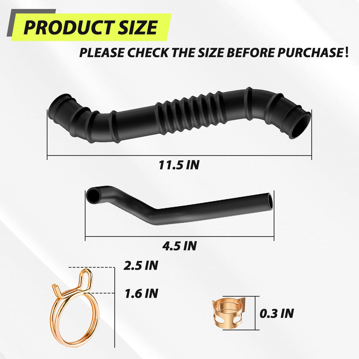 Panglong package contents show hose, vent tube, and clamps.