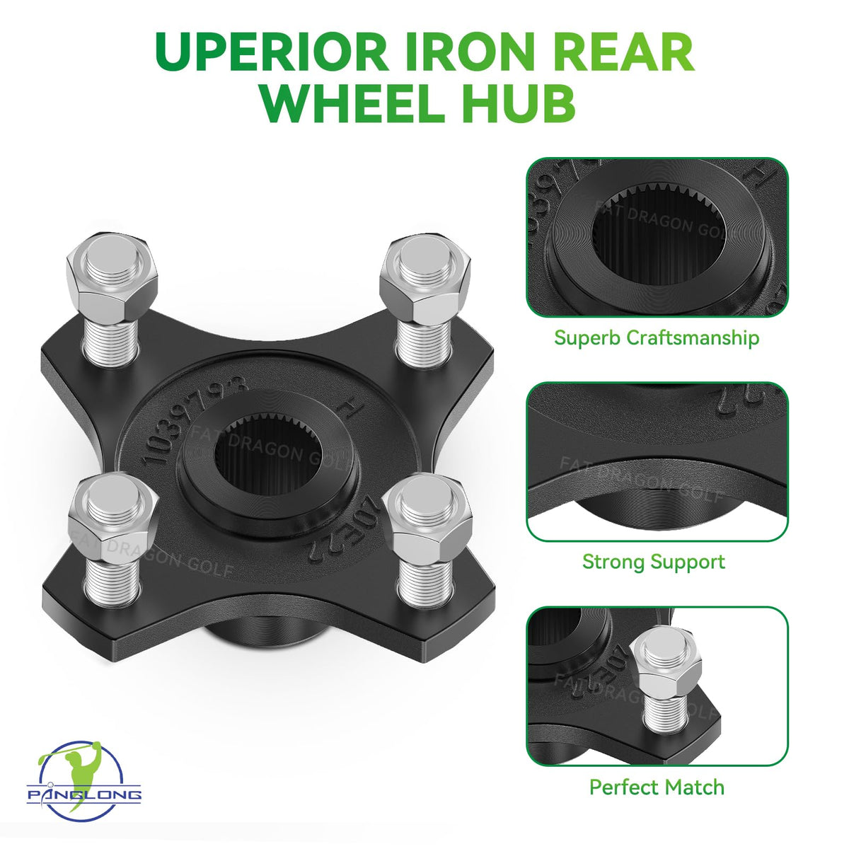 Packaging includes wheel hub nuts for quick, complete replacement