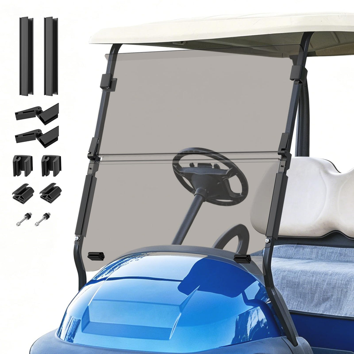 Panglong Precedent tinted windshield with clips for quick, tool-free installation.