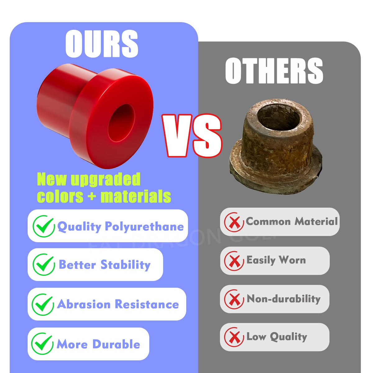 Panglong red polyurethane bushing closeup showing thicker, durable material.