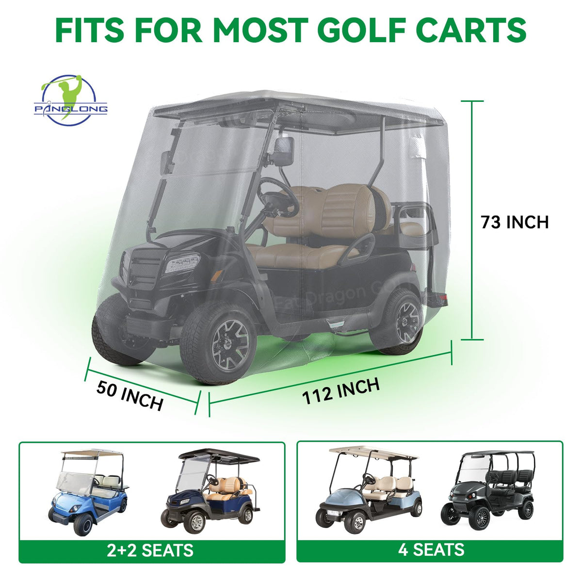 Panglong universal-fit cover suits most 2/4-seat carts.
