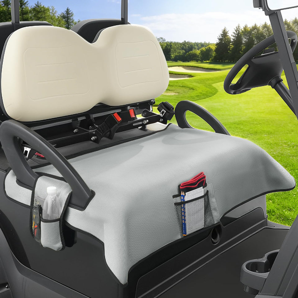 Panglong universal golf cart blanket with front pocket provides easy on-the-go storage.