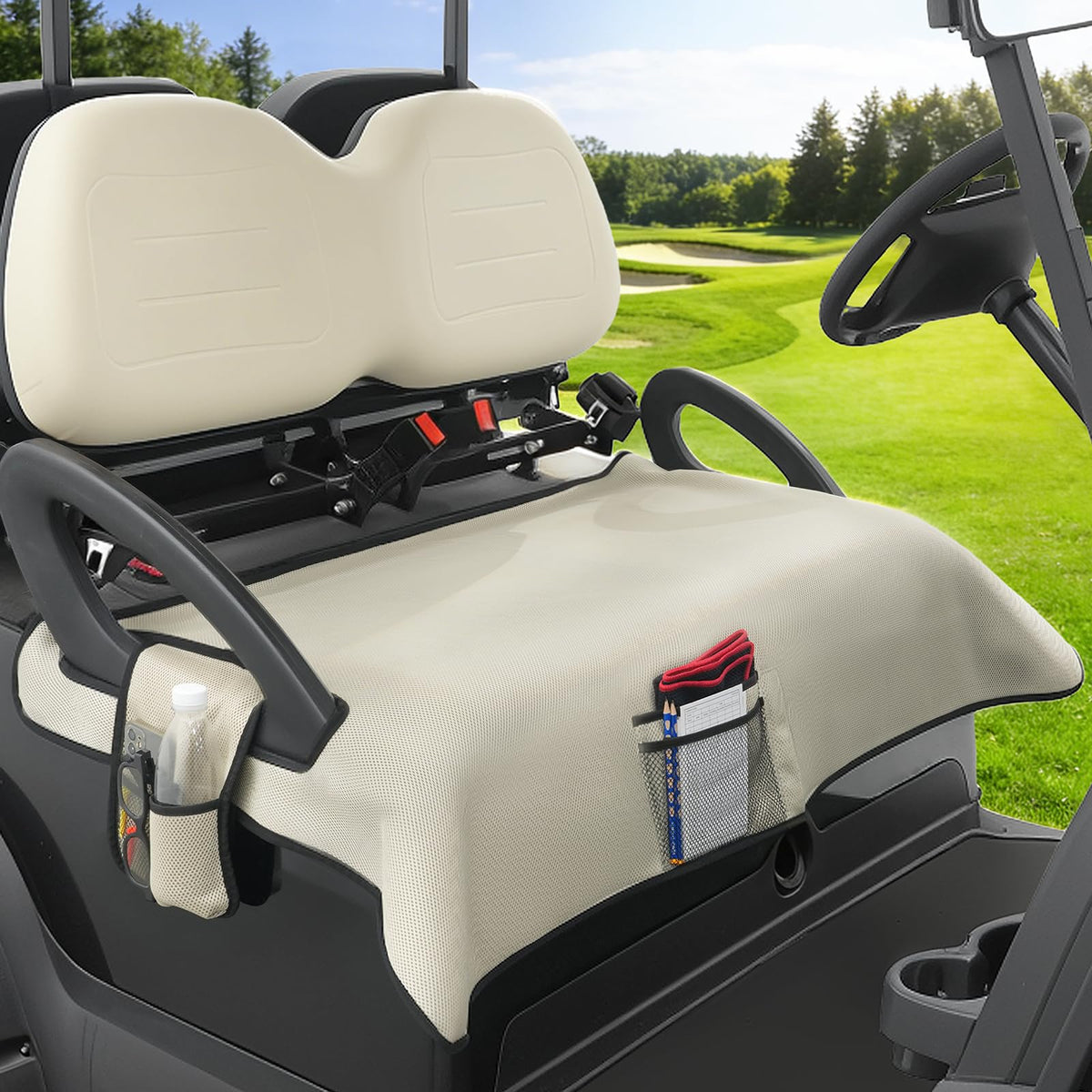 Panglong universal golf cart seat cover with front pocket for quick access and organization