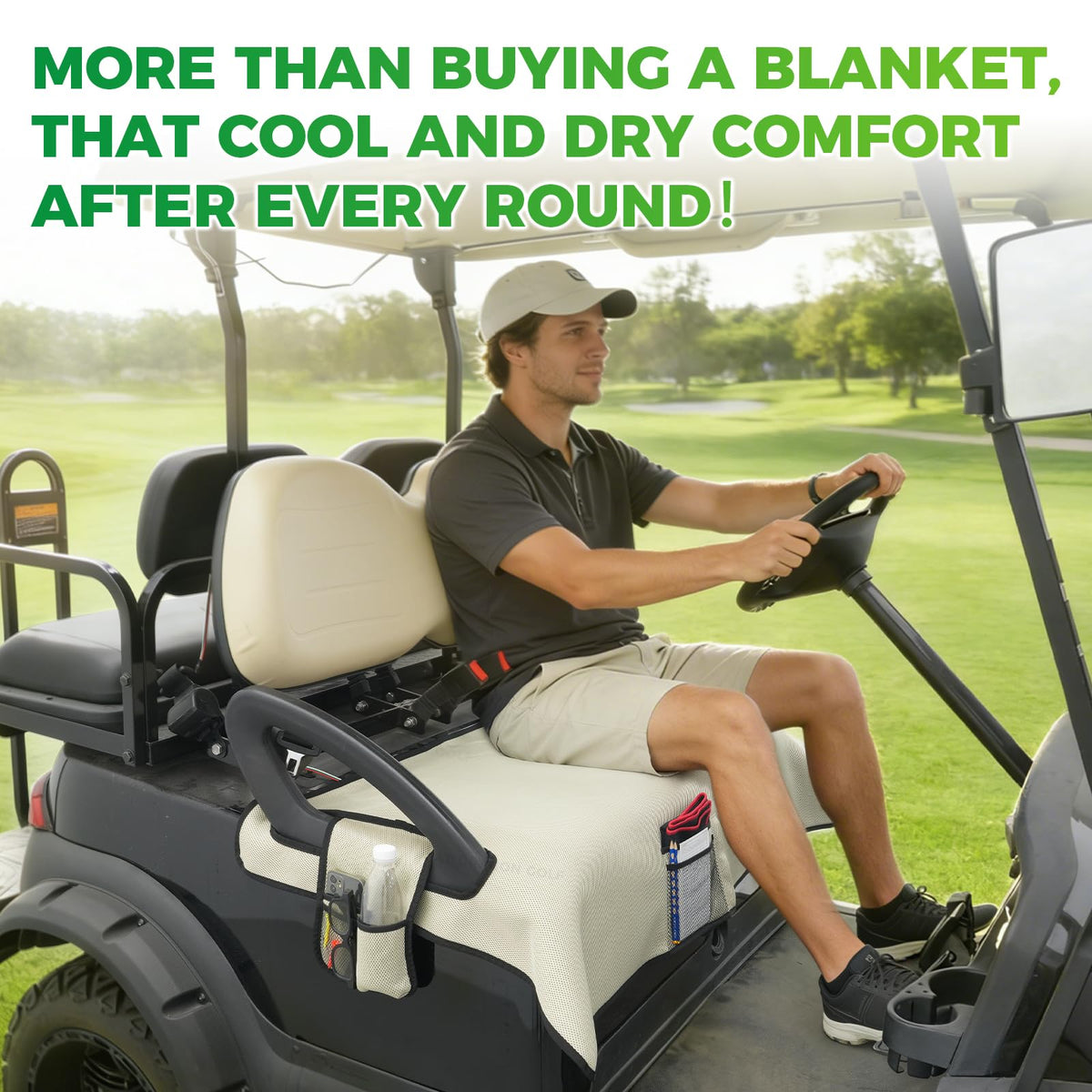 Panglong universal golf cart seat cover side pockets keep essentials within reach