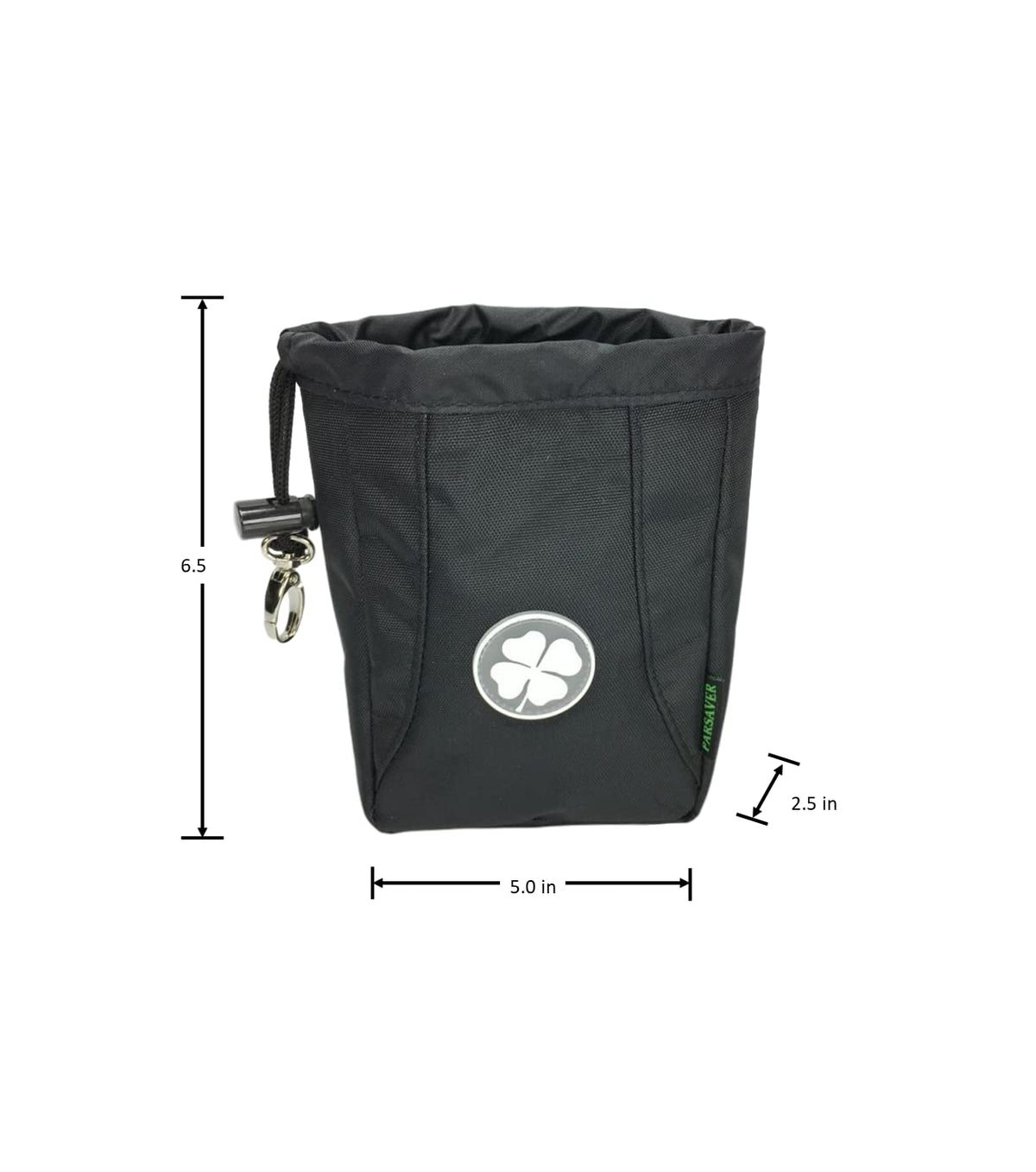 Parsaver Clover Pouch attached to golf bag with carabiner for quick access