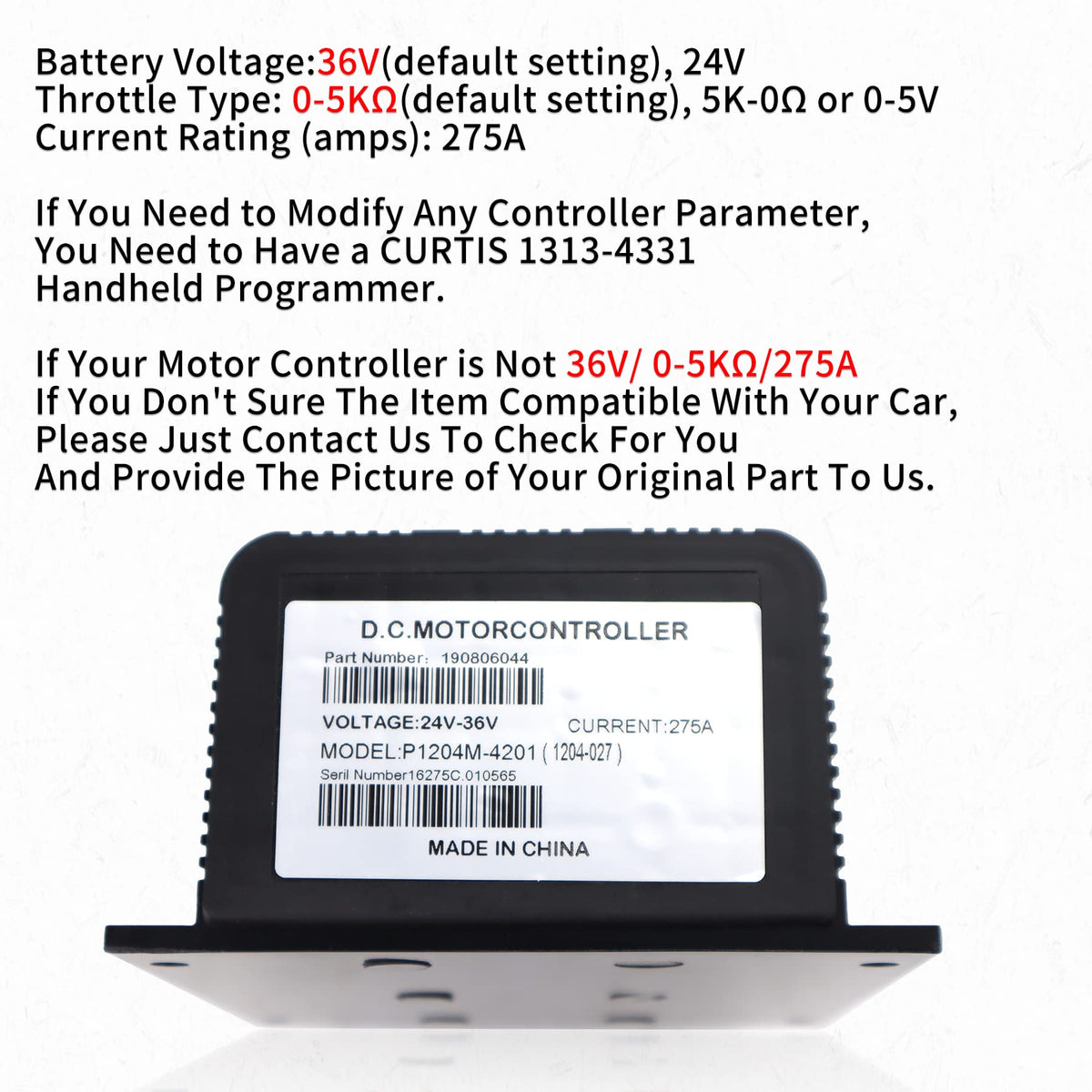 Partayoza Curtis1204-027 controller back view showing circuits for easy inspection