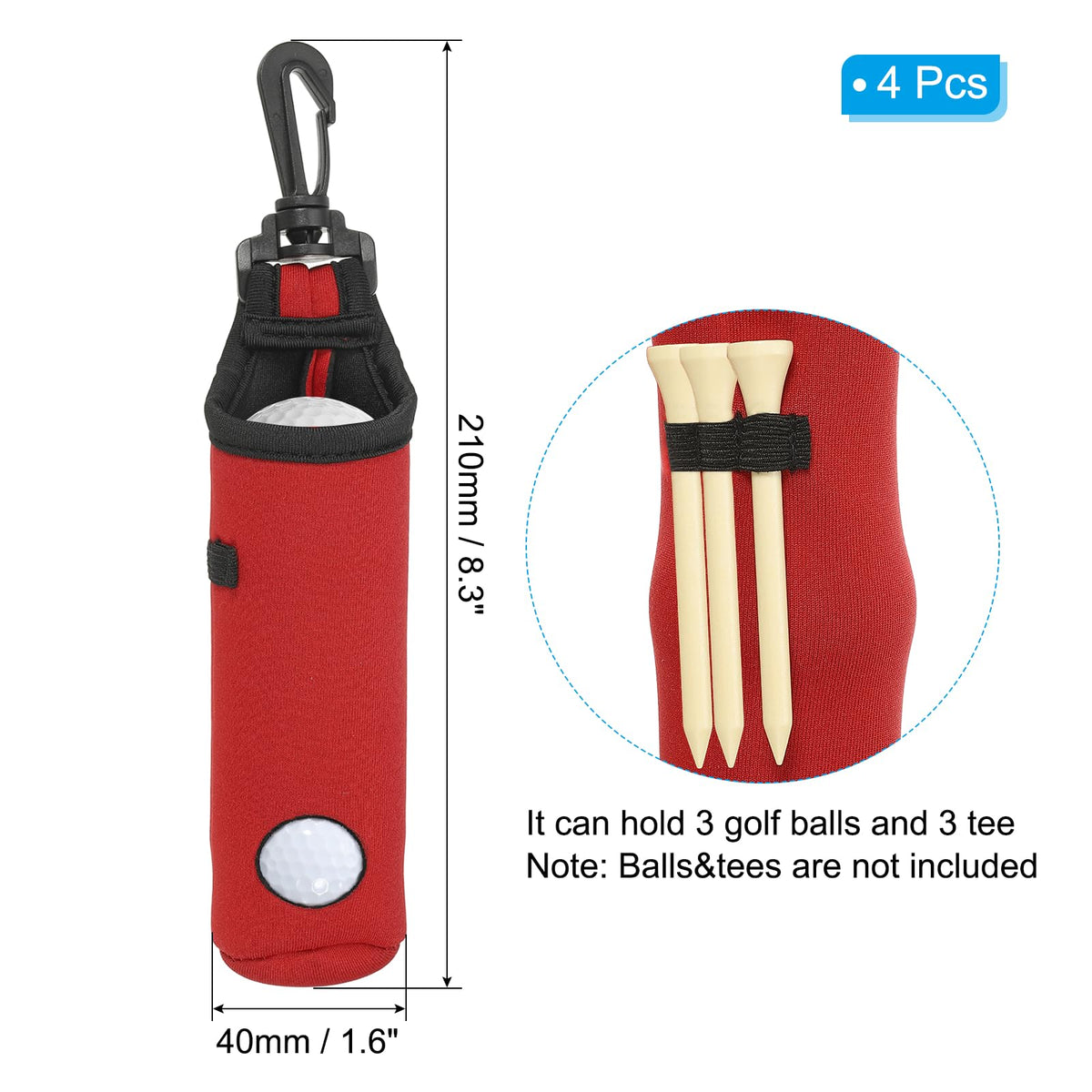 PATIKIL tee holder pouch red securely stores tees for quick access.