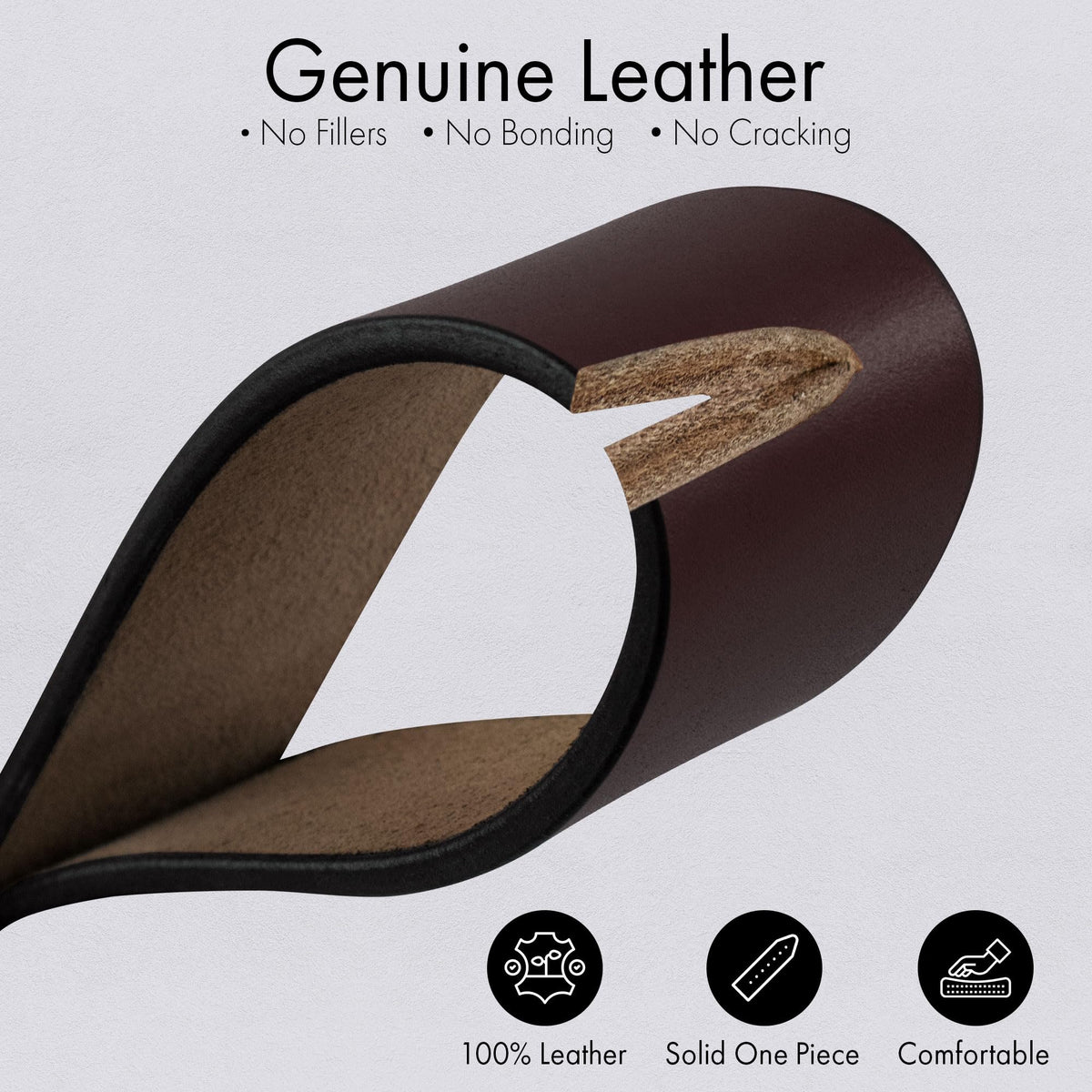 PBF Mens Leather Belt buckle closeup highlights solid metal buckle and precise stitching