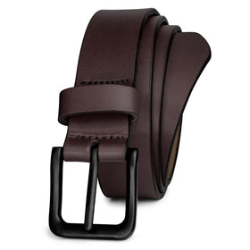 PBF Mens Leather Belt front view shows rich grain and classic brown finish for versatile styling