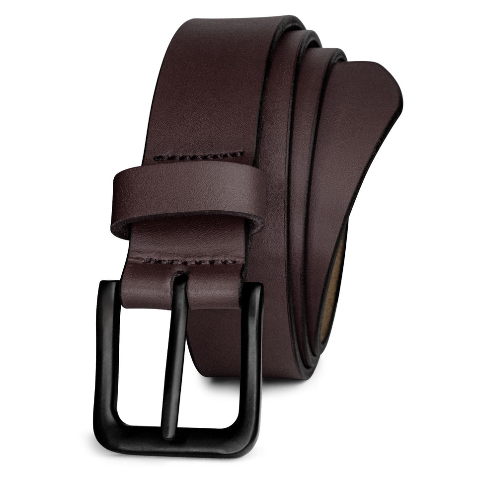 PBF Mens Leather Belt front view shows rich grain and classic brown finish for versatile styling