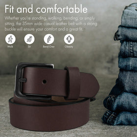 PBF Mens Leather Belt size guide image illustrates easy up-sizing for secure fit