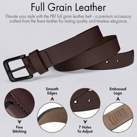 PBF Mens Leather Belt texture detail emphasizes durable top-grain leather that ages gracefully