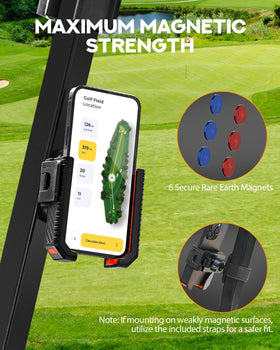 PBYMT magnetic golf cart phone holder red, side view highlighting versatile grip.