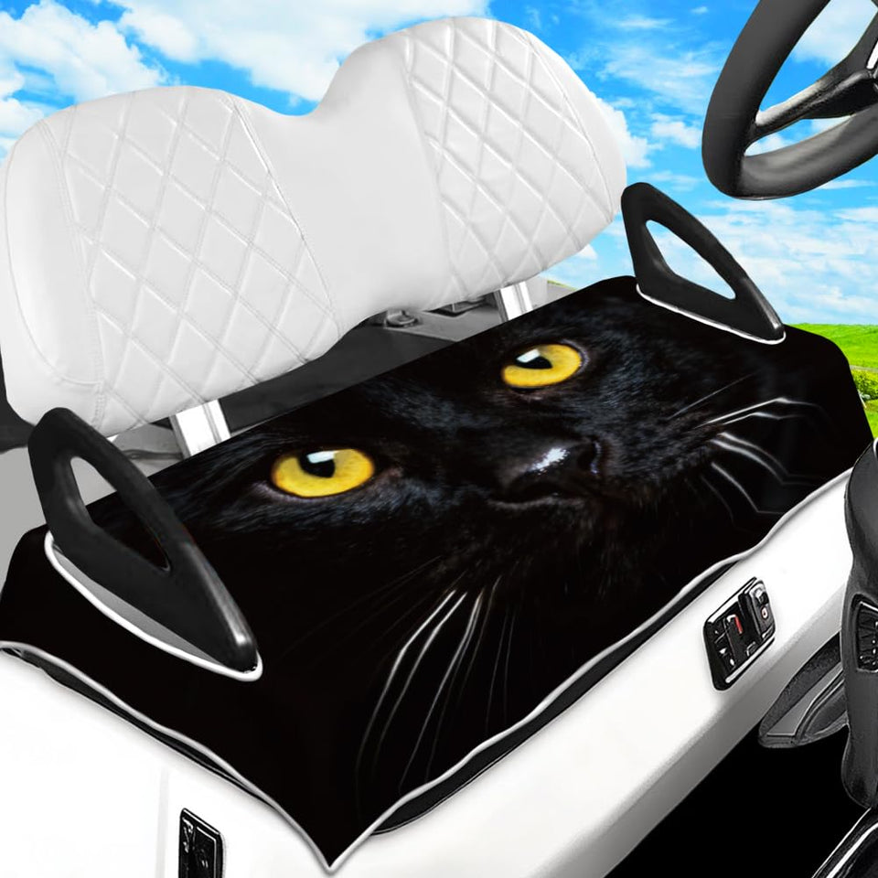 Peacoblue golf cart seat covers with Black Cat Face pattern offer plush comfort and stain protection
