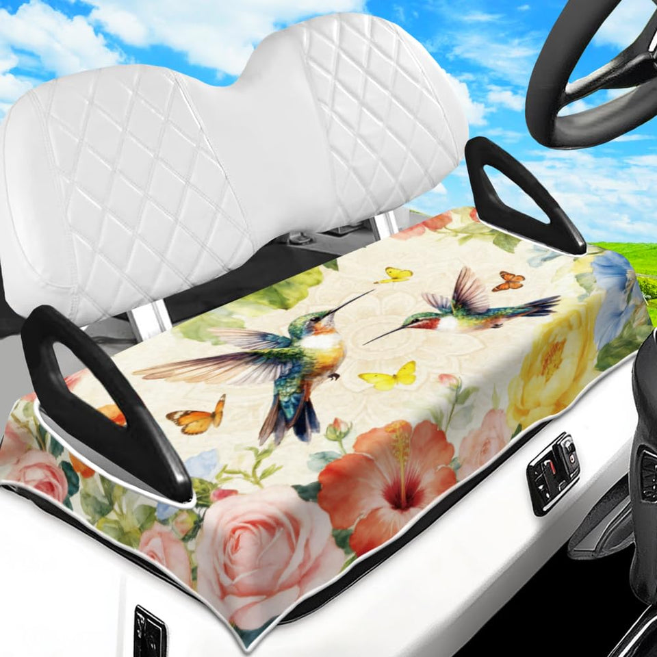 Peacoblue hummingbird flowers seat cover protects seats with vibrant tropical style.