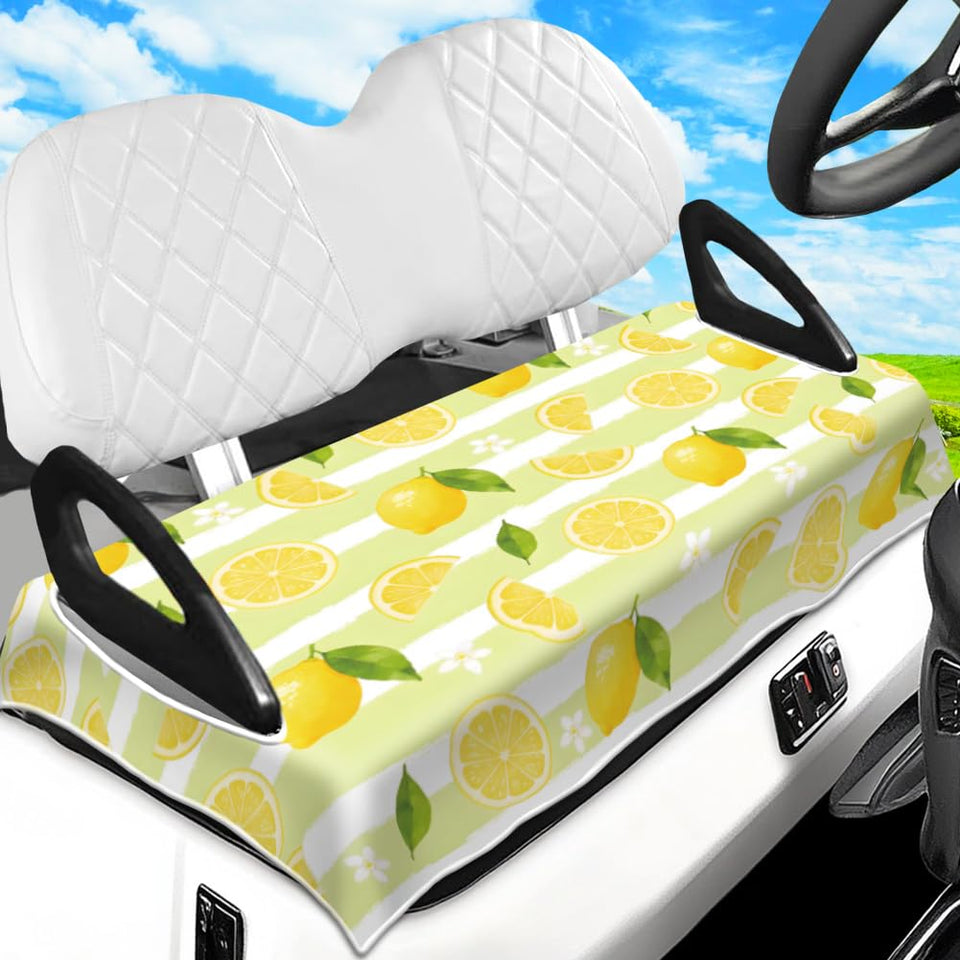 Peacoblue golf cart seat covers lemon pattern front view showing fit and color