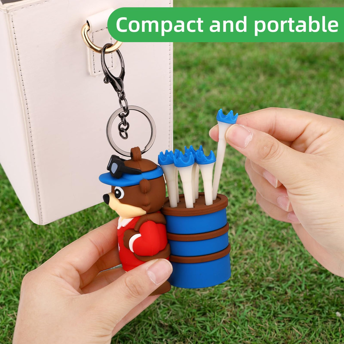 Penitue Attachable golf tee organizer fits bags, backpacks, or belts for convenience.