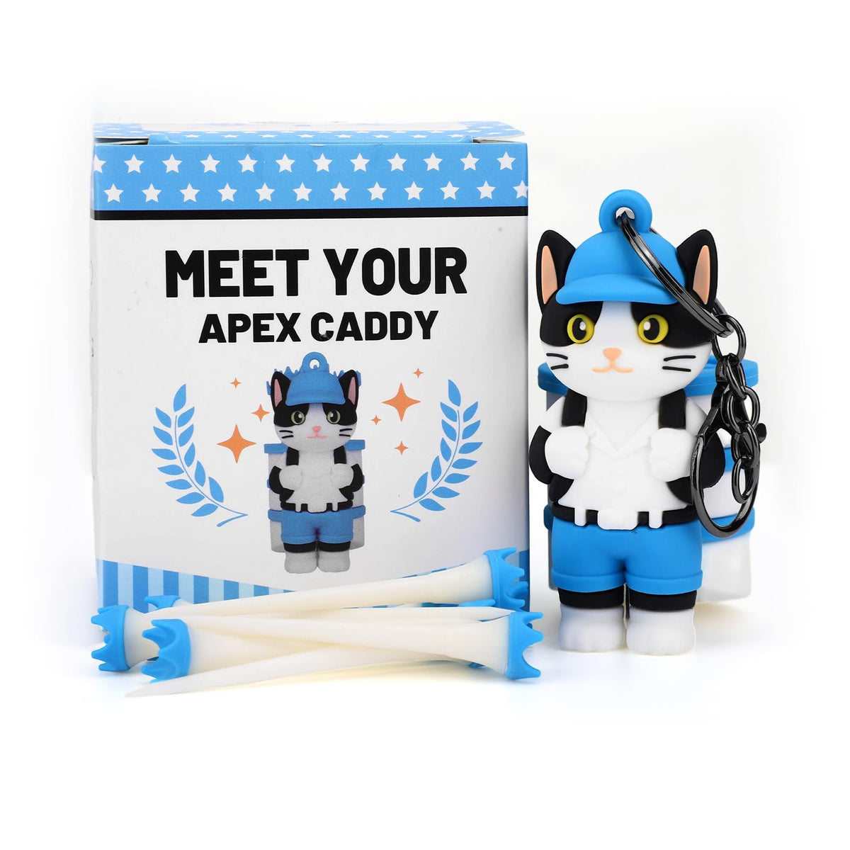 Penitue Cat Caddie golf tee holder in blue keeps tees organized on the course