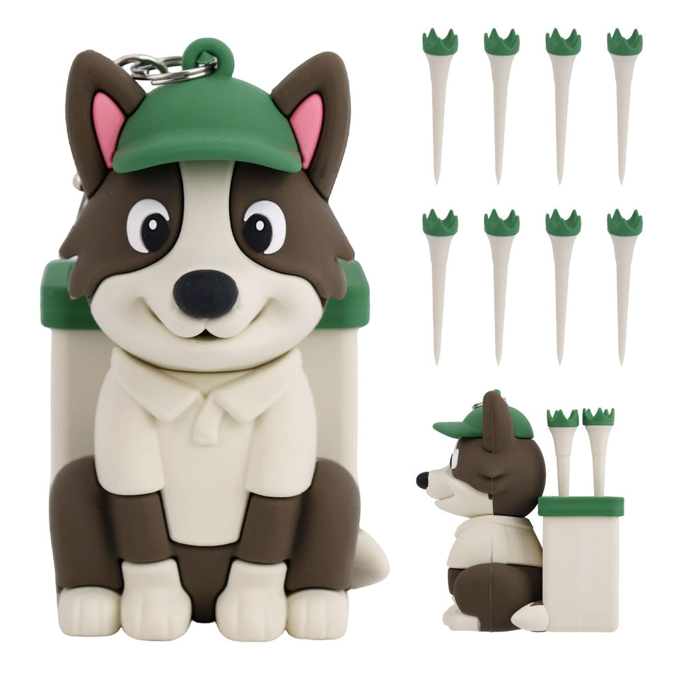 Penitue dog caddy golf tee holder attached to a bag for easy access during rounds