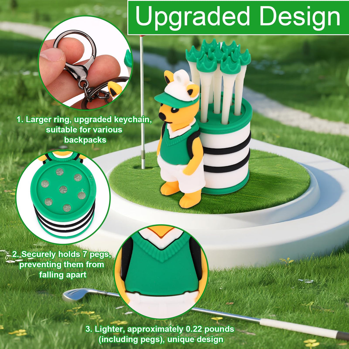 Penitue golf tee holder with keychain for bag attachment