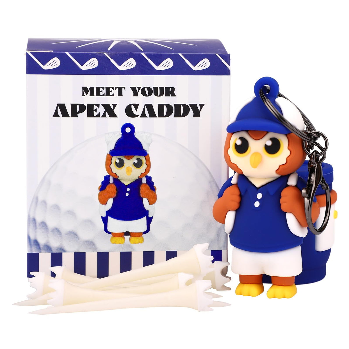 Penitue Owl golf tee holder attached to bag for easy access