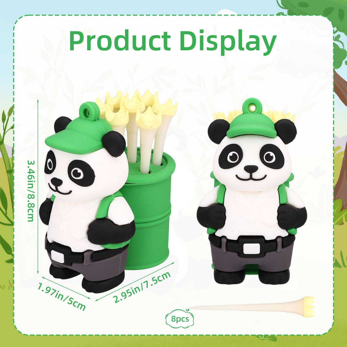 Penitue Panda 8 golf tees pack ready for rounds and practice