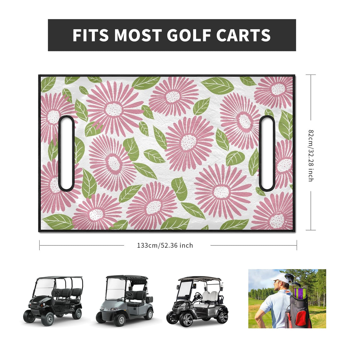 Penstroll Pink Daisy seat cover back view shows secure fit and durable print