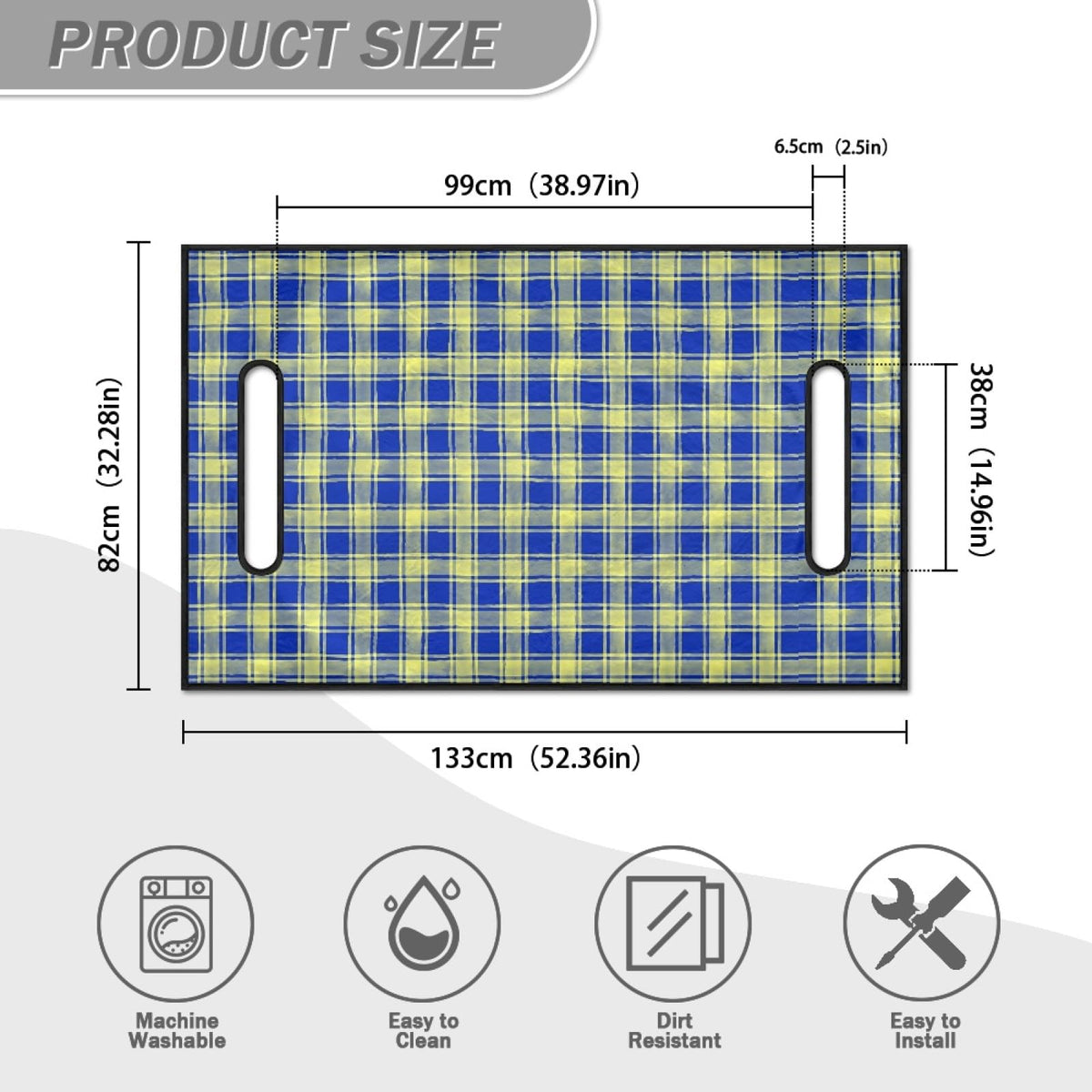Penstroll Royal Tartan seat cover, back view, emphasizes breathable absorbent fabric