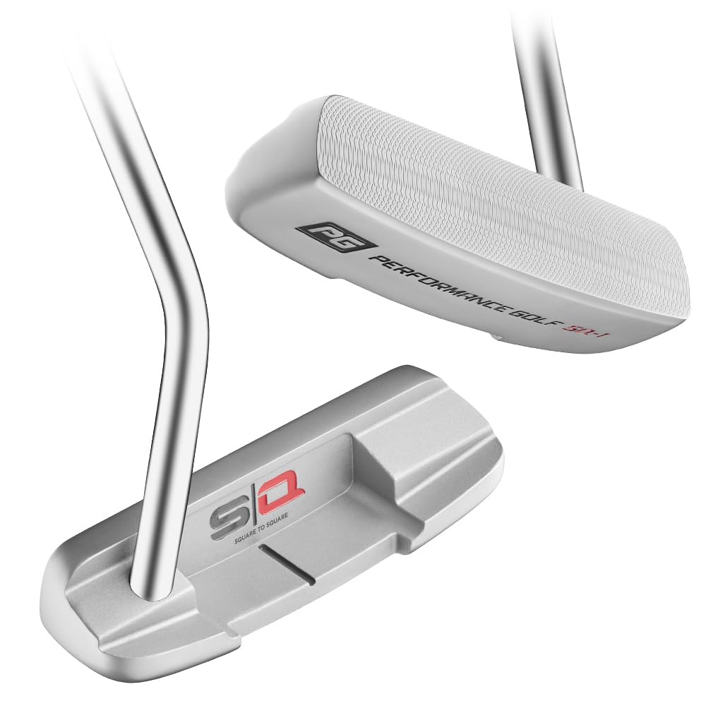 Performance Golf SQ Putter shows face square at impact for consistent alignment.