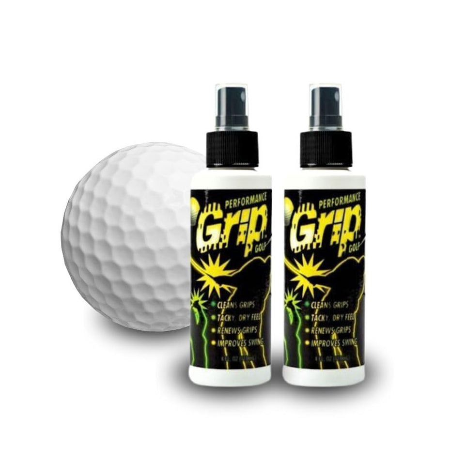 Performance Grip spray cleans a golf club grip for renewed traction.