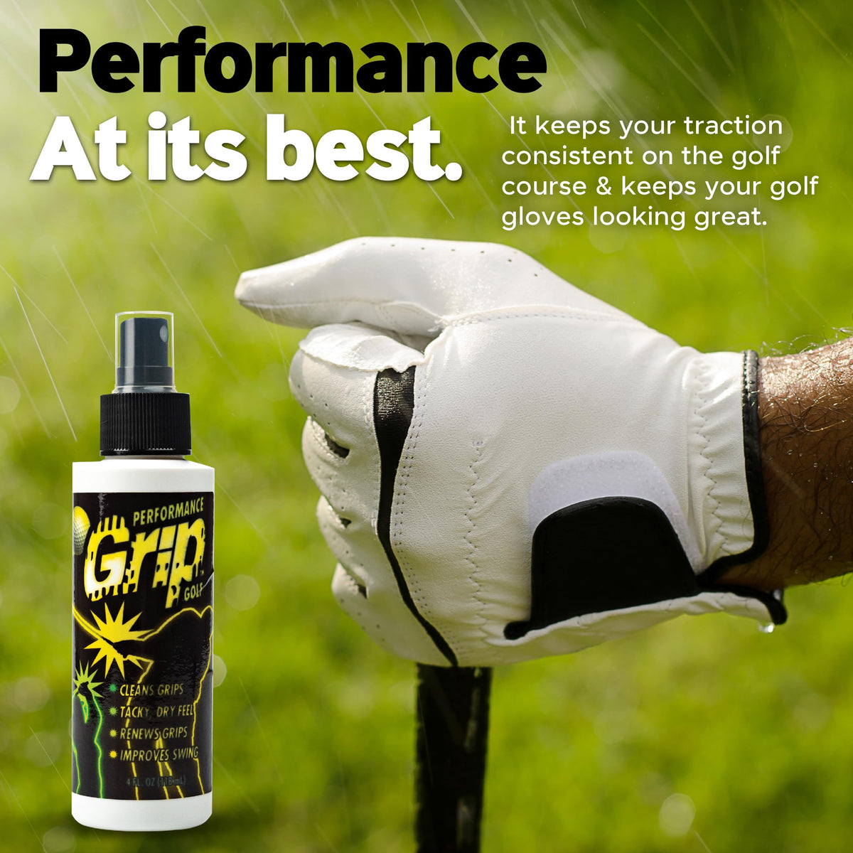 Performance Grip spray cleans golf shoes and gloves for a fresh grip surface.